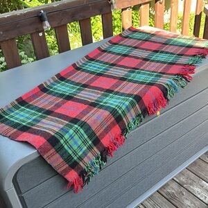 Vintage Tartan Wool Blanket/Throw  49 x 46 plus fringing, 60’'s Tartan R,B,Bl,Gr
